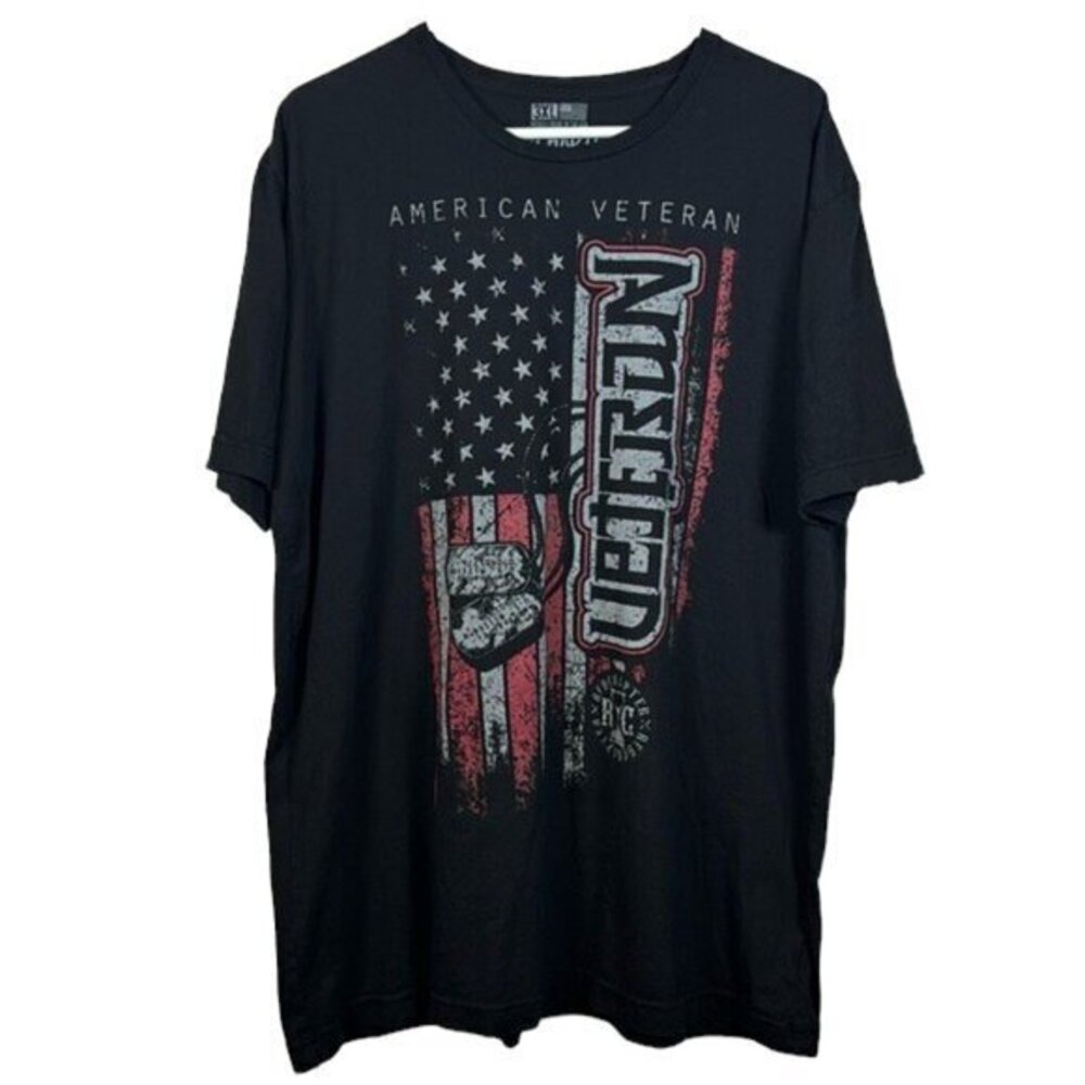 Red Chapter American Veteran Flag Dog Tags Military Black Graphic Shirt Size 3XL